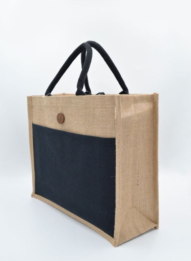 Fatio Set of 10 Eco-Friendly Jute Canvas Bags – Natural Jute & Black Canvas with Button - Image 1
